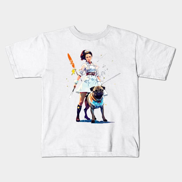 The Brave Nurse and Loyal Pug: Fighting for Justice Kids T-Shirt by fur-niche